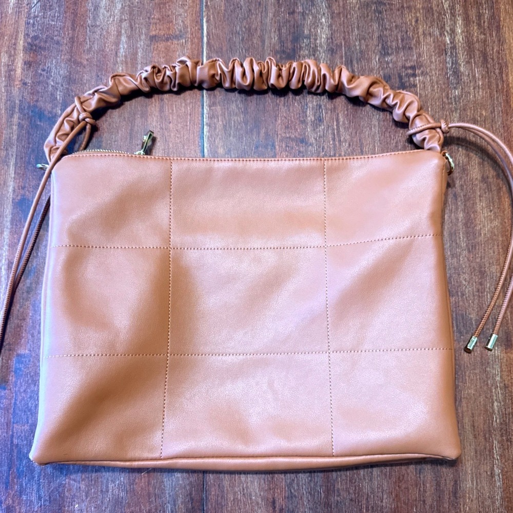 Vera Pelle Italian Leather Shoulder Bag Brown Quilted Scrunchie Handle Large